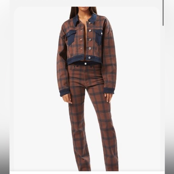 WeWoreWhat modern plaid stretch twill colorblock denim jacket size medium new - Picture 16 of 17